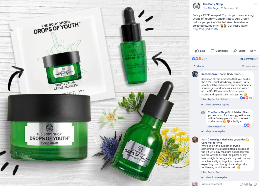 Free stuff on social media - free Body Shop Facebook giveaway