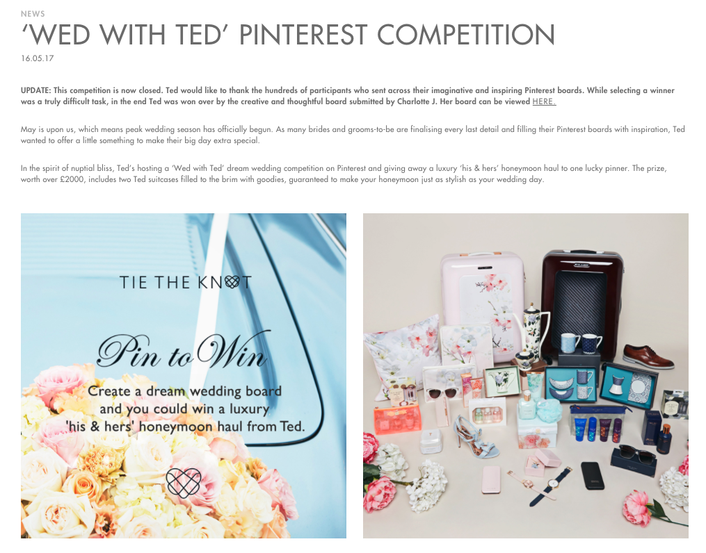 Free stuff on social media-  Pinterest Ted Baker competition