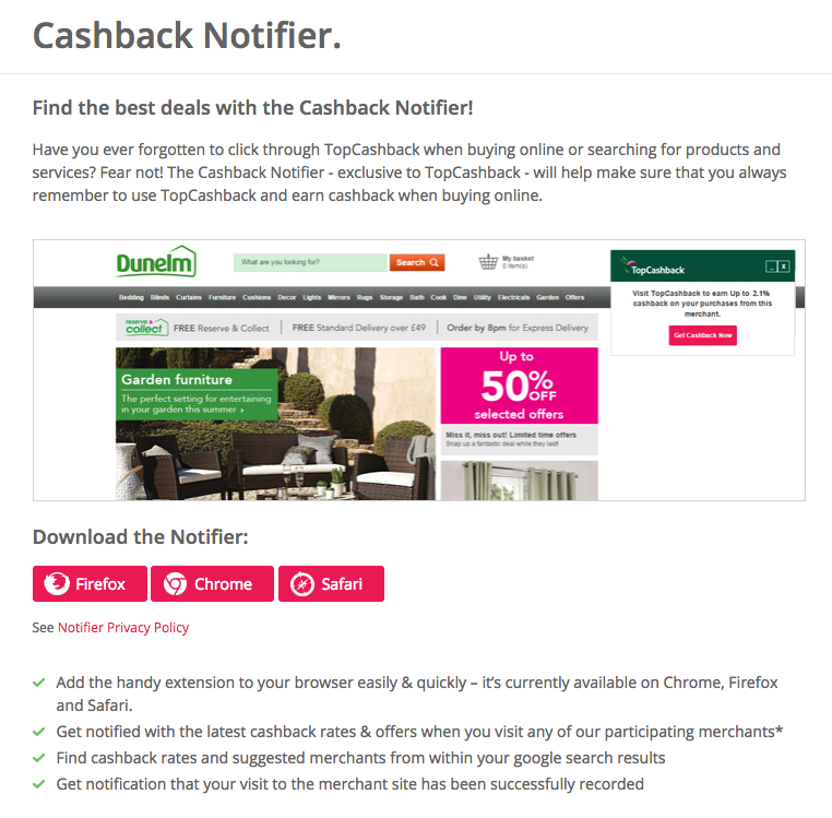 cashback notifier