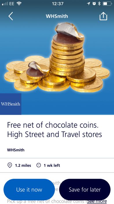 free chocolate coins on O2