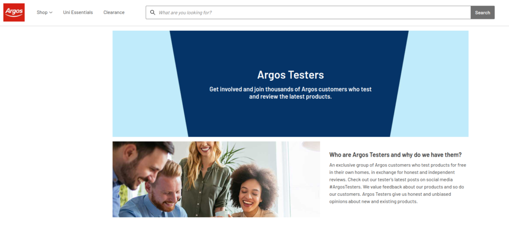 Argos testers website