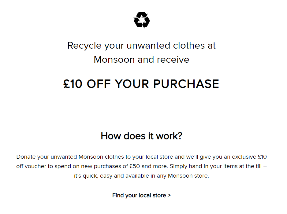 Monsoon clothing recycling scheme