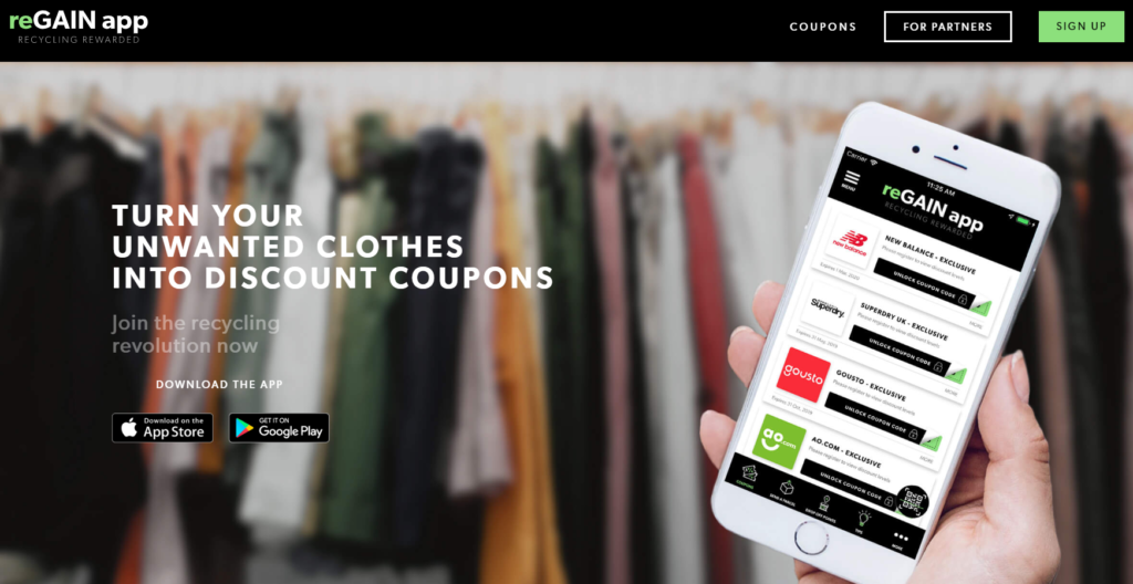 regain clothes recycling discount code coupon app