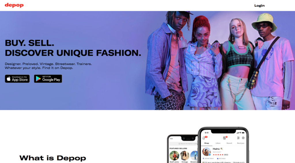 Depop clothing site and app