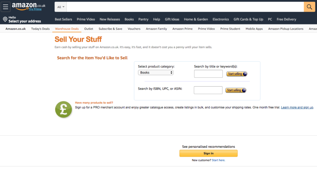 Amazon sell your stuff site