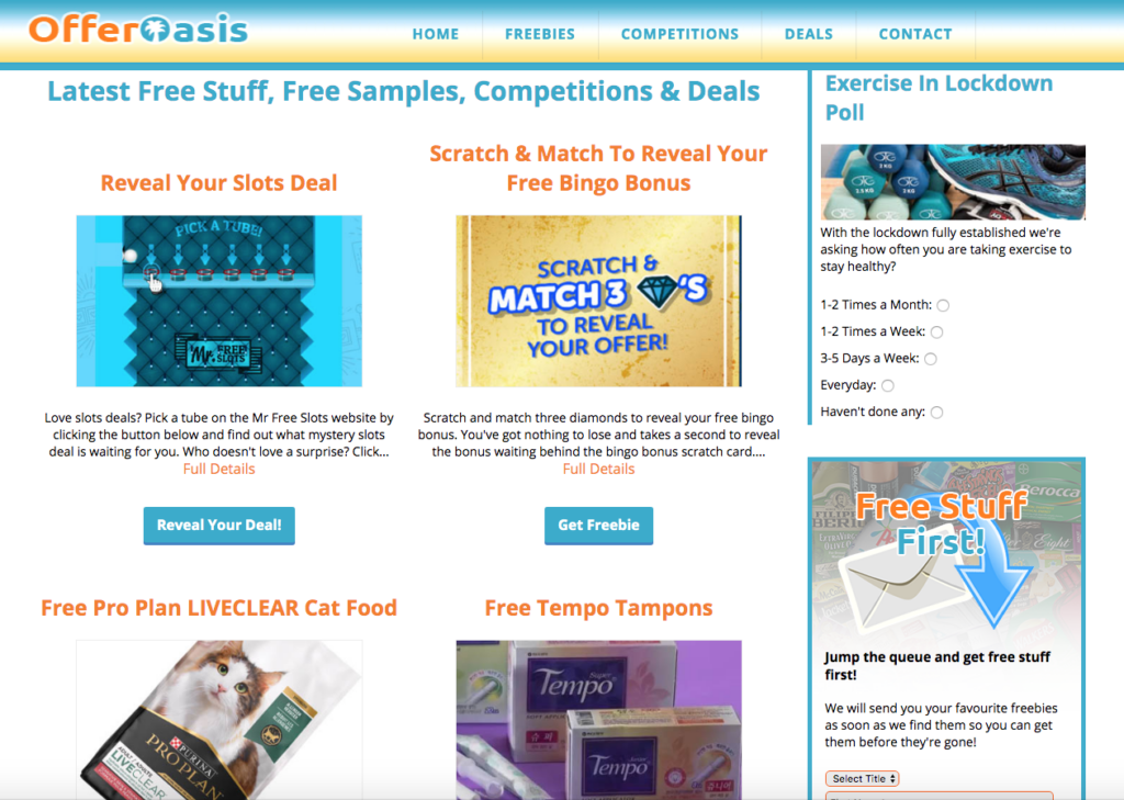 oasis offers free stuff website