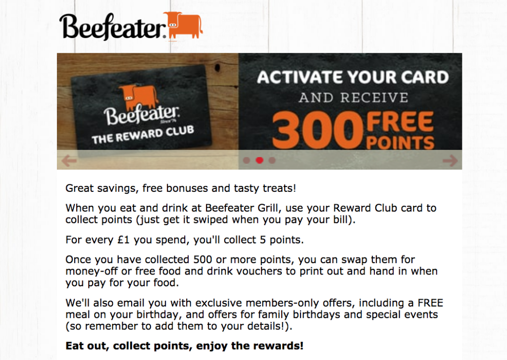 Beefeater rewards club