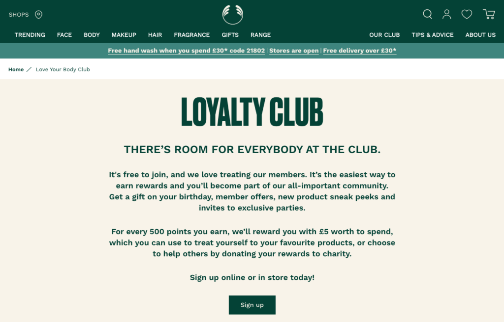 The Body Shop love your body loyalty card