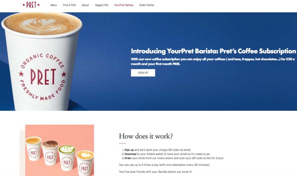 Pret coffee subscription