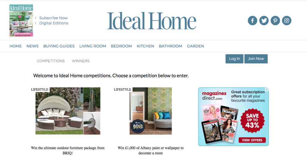 win free furniture Ideal Home competitions