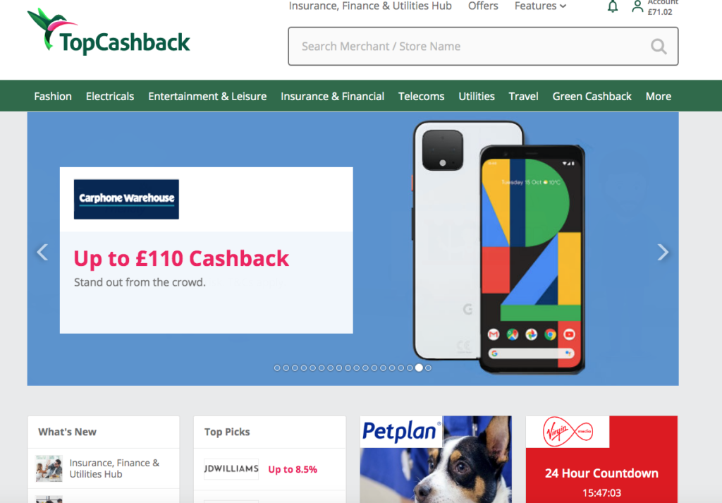 TopCashback home