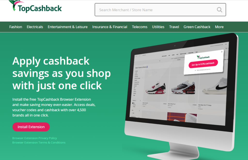 Browser extensions: TopCashback 