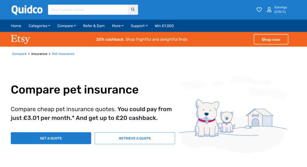 Quidco Compare pet insurance