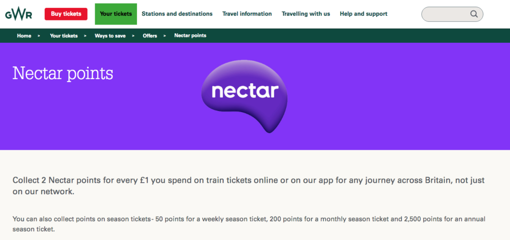 Great Western Railway Nectar points 