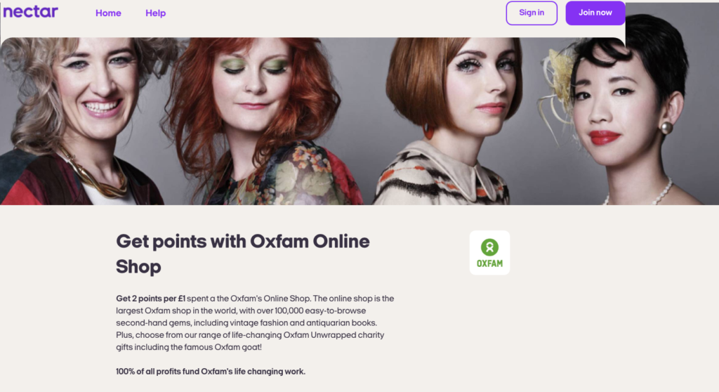 Oxfam website nectar points