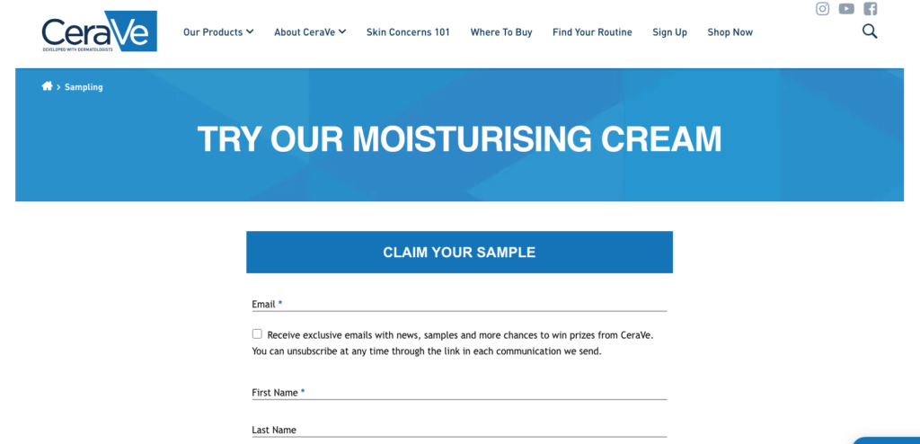 free cerave moisturising cream website