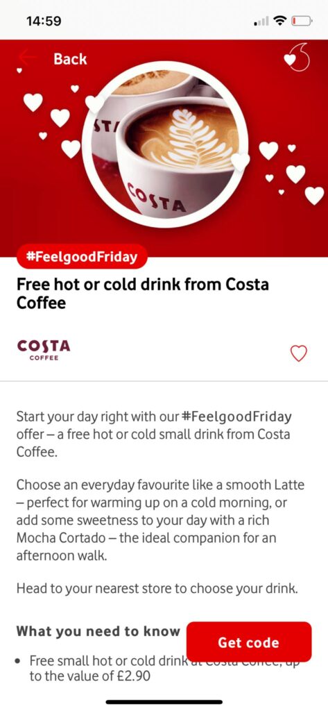 free coffee on vodafone