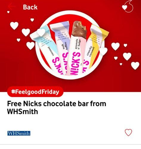 Vodafone WHSmith Free Nicks chocolate bar