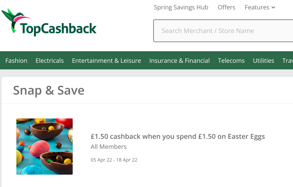 TopCashback Snap & Save Easter Offer