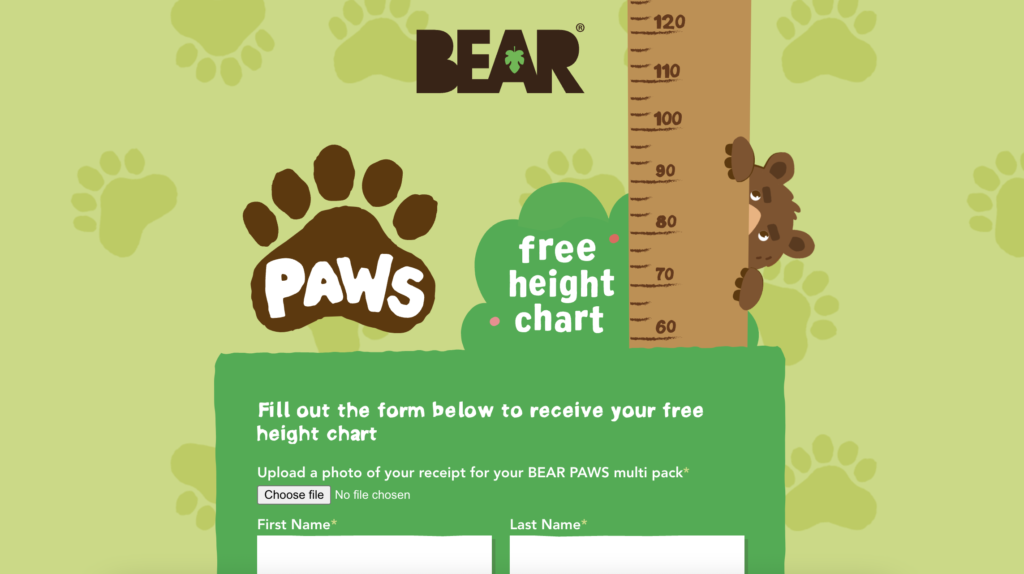 Free Bear Paws height chart 