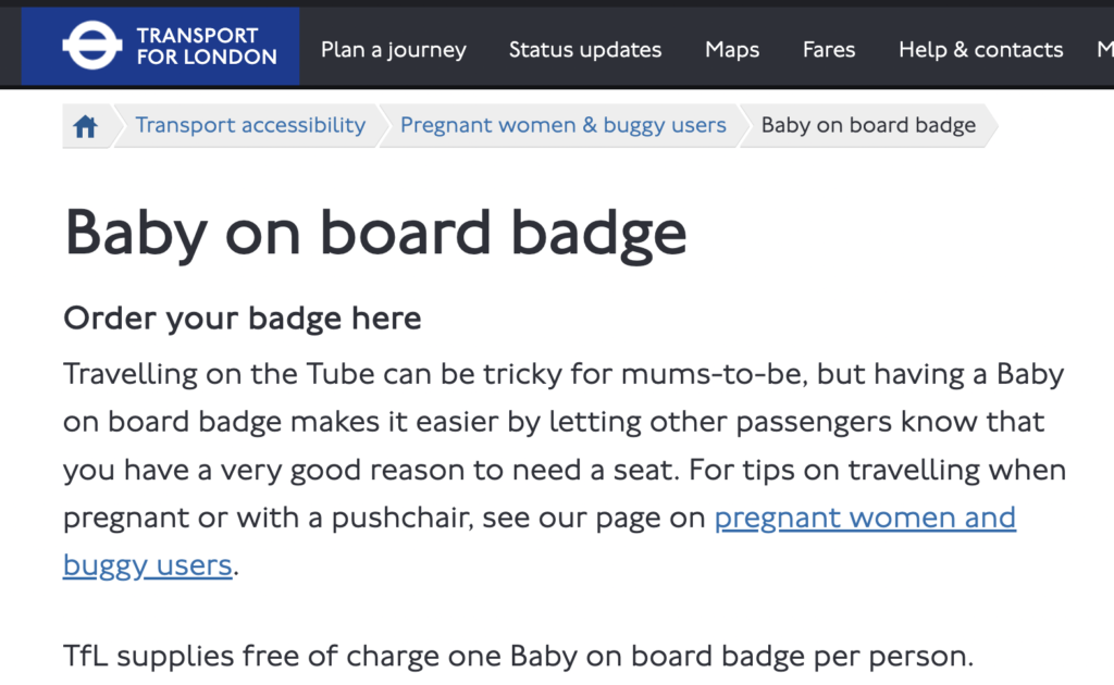 baby freebies - Free TFL mum-to-be badge