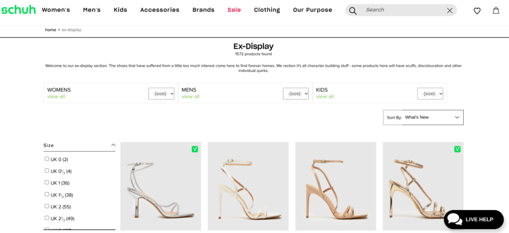 Schuh store imperfections website