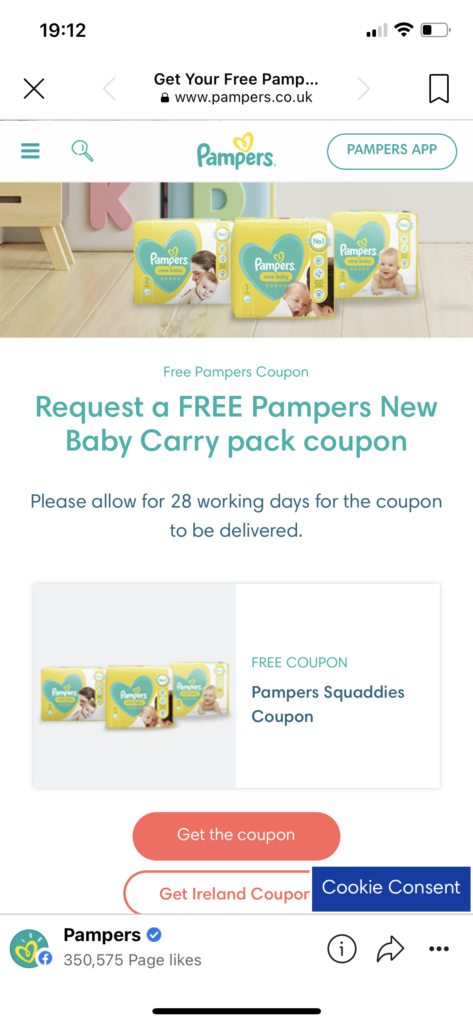 Free Pampers Nappies coupon