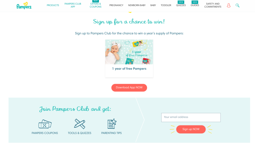 Pampers free nappies & offers page
