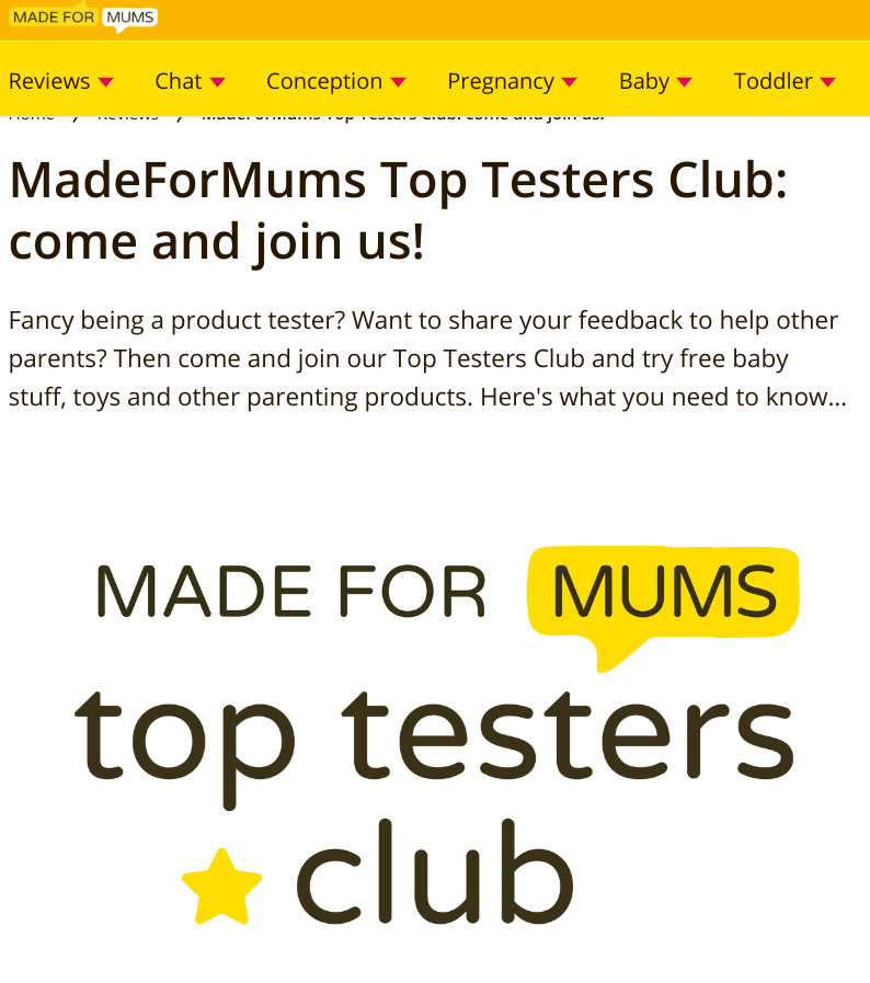 MadeForMums top testers club 