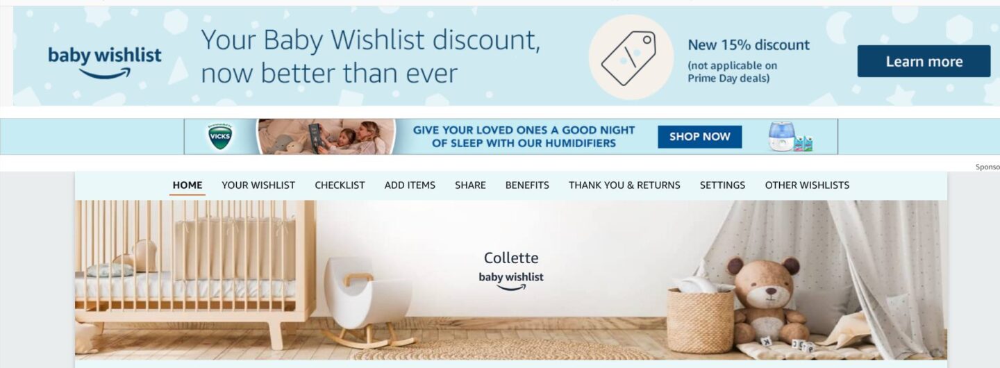 Amazon baby wishlist homepage
