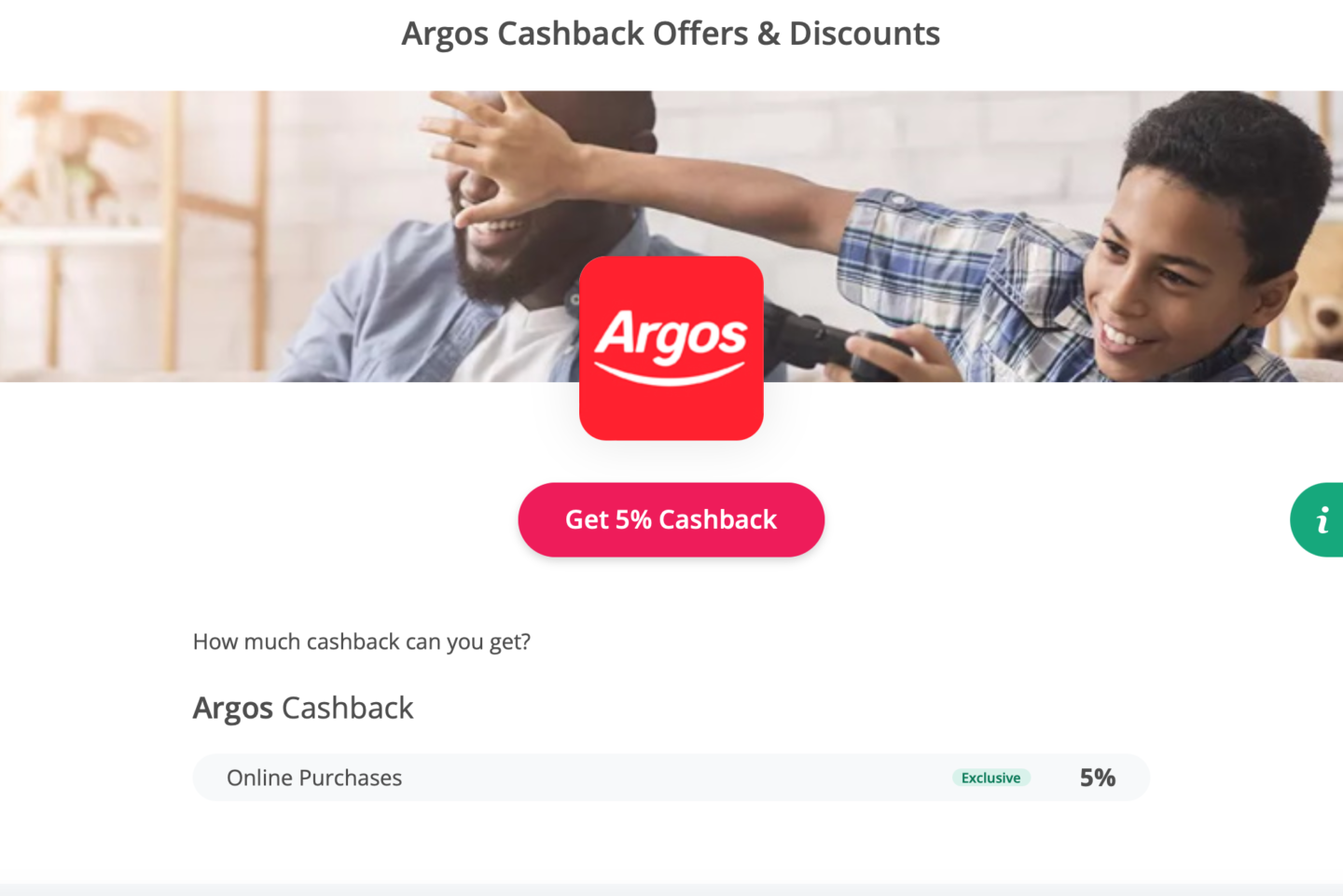 TopCashback Argos retailer page