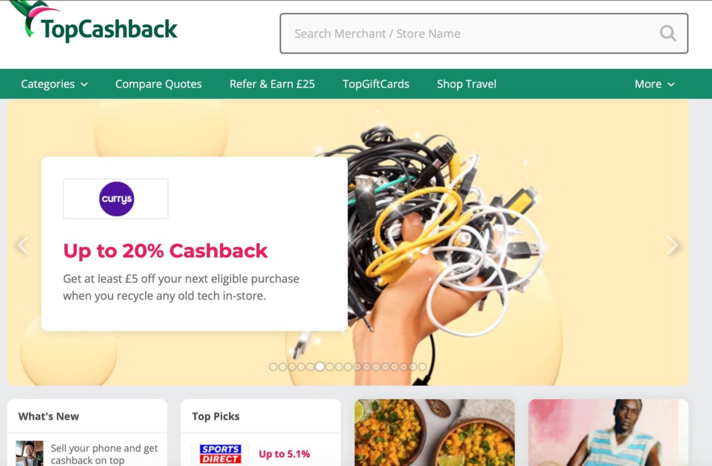 TopCashback home page