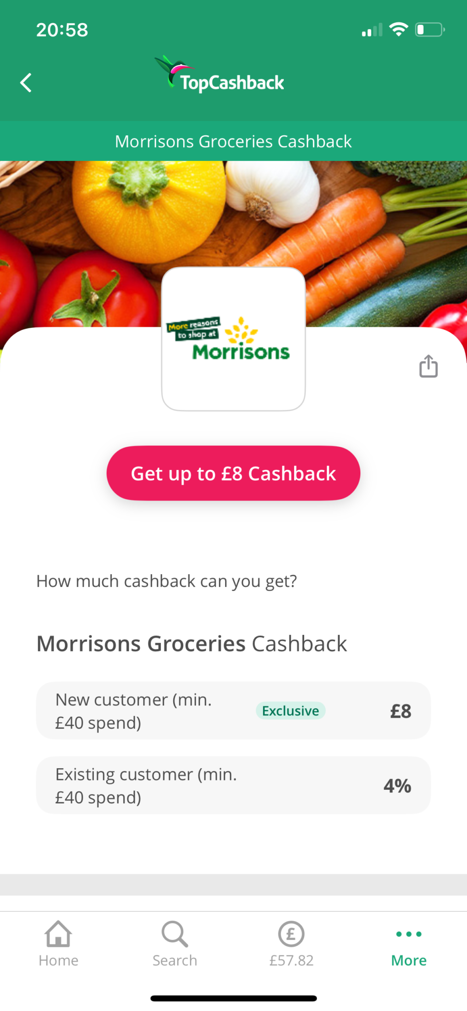 TopCashback Morrisons supermarket cashback 