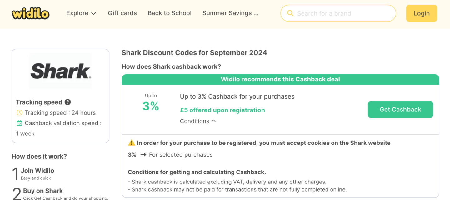 Shark cashback 