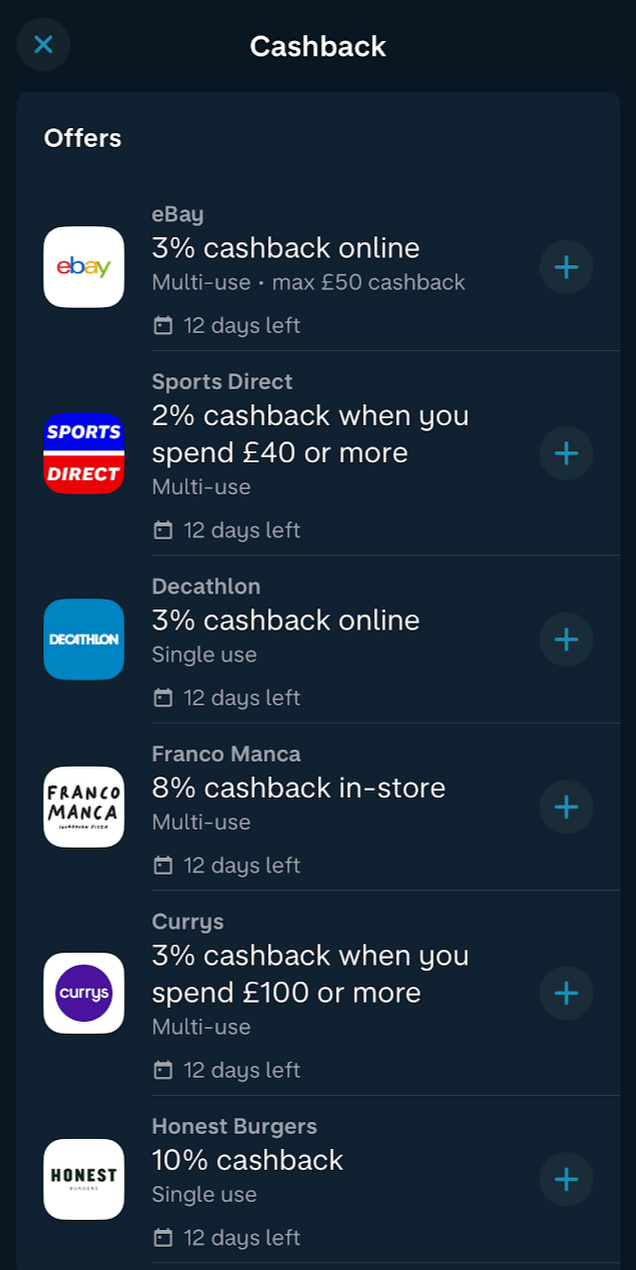 Cashback offers on Monzo