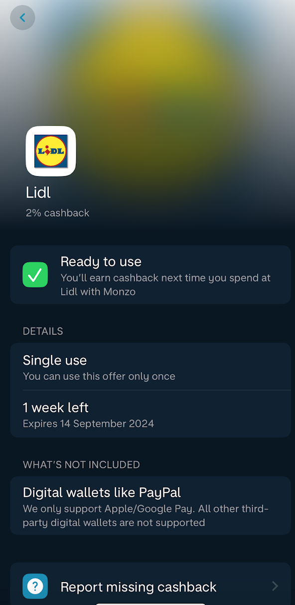 Lidl Monzo cashback